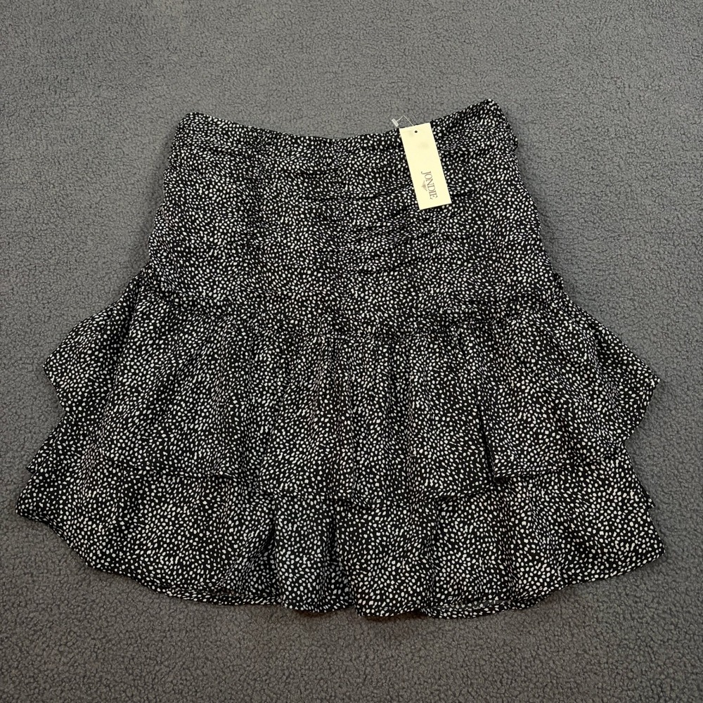 Jondie Skirt Womens Large Black Ruched Polka Dot GS2464 Ruffle Mini Skirt NWT